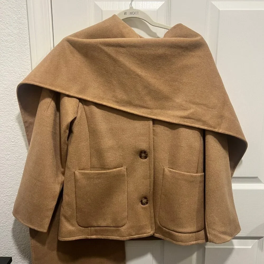 Abercrombie & Fitch Removable Scarf Wool-Blend Coat - Camel (NWT) - Picture 3 of 5
